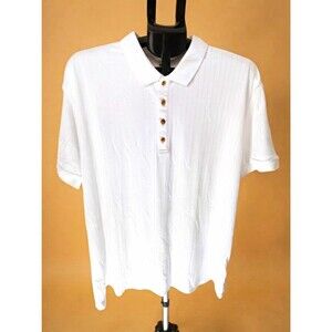 Aimeilgot Men's Short Sleeve Polo Shirt 2XL White Ribbed Knit Button Down